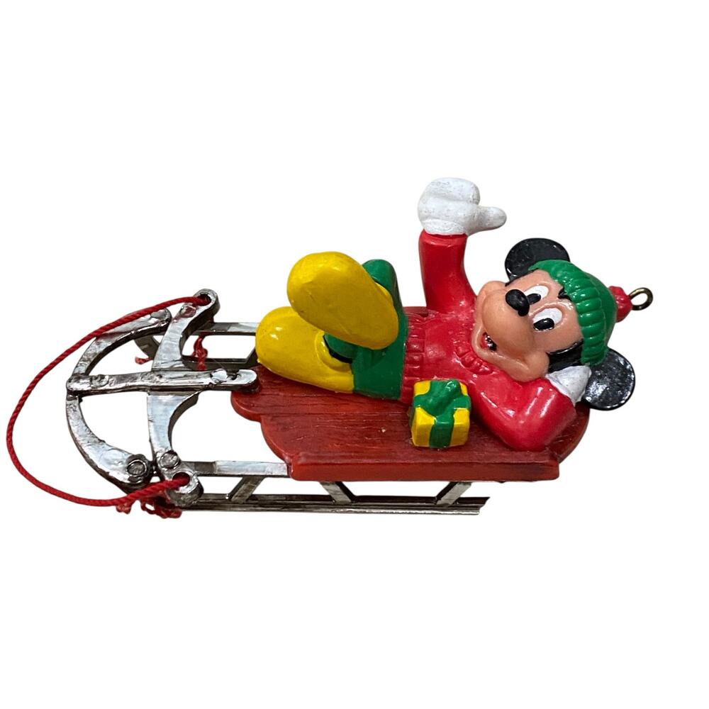 Vintage 5" Long Disney Christmas Ornament - Mickey Mouse on a Sleigh